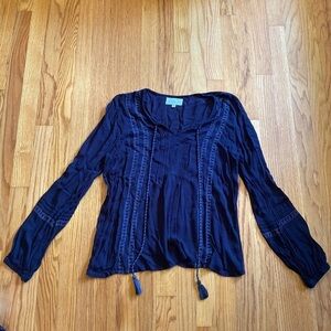 RahiCali navy textured blouse with tassels size medium